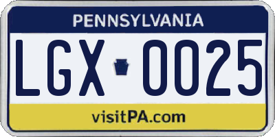 PA license plate LGX0025