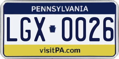 PA license plate LGX0026
