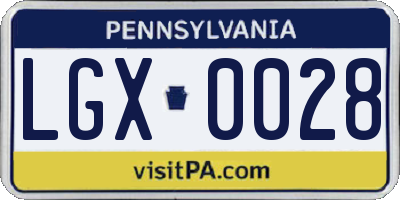 PA license plate LGX0028