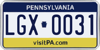 PA license plate LGX0031