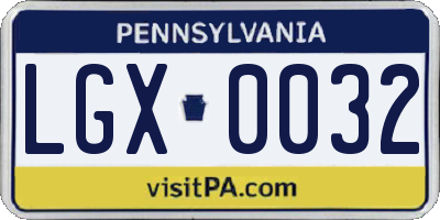 PA license plate LGX0032