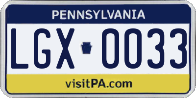 PA license plate LGX0033