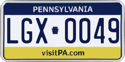 PA license plate LGX0049