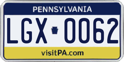 PA license plate LGX0062