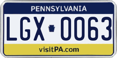 PA license plate LGX0063