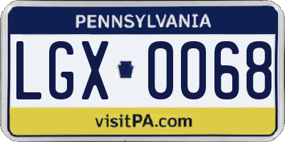 PA license plate LGX0068