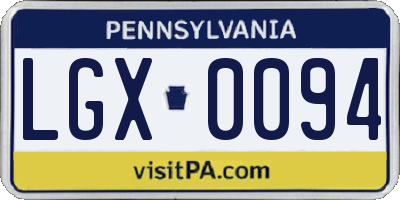 PA license plate LGX0094