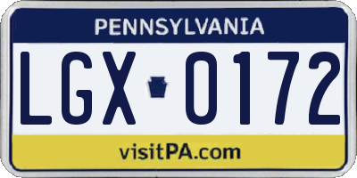 PA license plate LGX0172