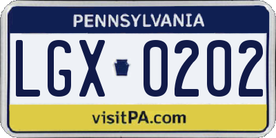 PA license plate LGX0202