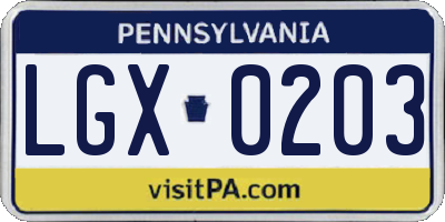 PA license plate LGX0203