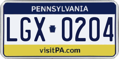 PA license plate LGX0204