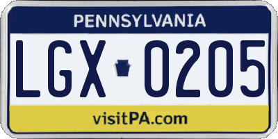 PA license plate LGX0205