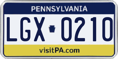 PA license plate LGX0210