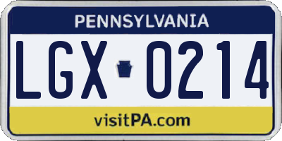 PA license plate LGX0214