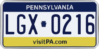 PA license plate LGX0216