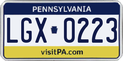 PA license plate LGX0223