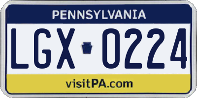 PA license plate LGX0224