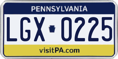 PA license plate LGX0225