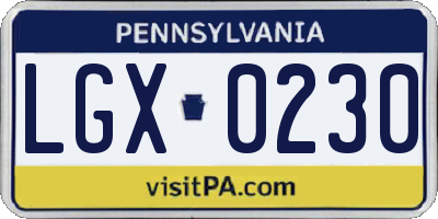 PA license plate LGX0230