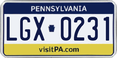 PA license plate LGX0231