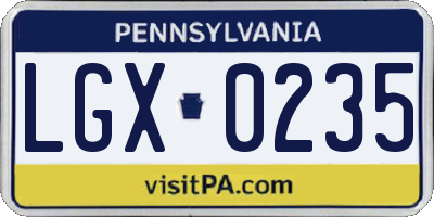 PA license plate LGX0235