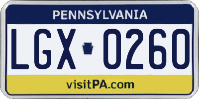 PA license plate LGX0260