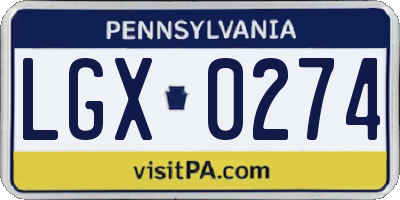 PA license plate LGX0274