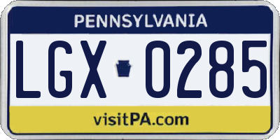 PA license plate LGX0285
