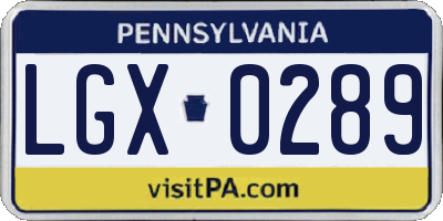 PA license plate LGX0289