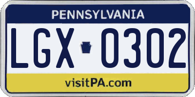 PA license plate LGX0302