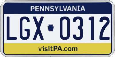 PA license plate LGX0312
