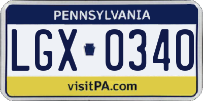 PA license plate LGX0340