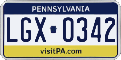 PA license plate LGX0342