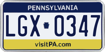 PA license plate LGX0347