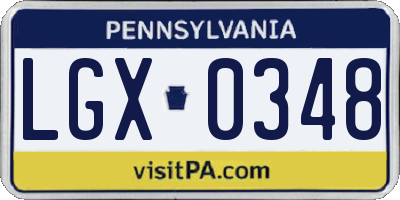 PA license plate LGX0348