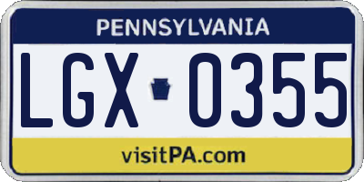 PA license plate LGX0355
