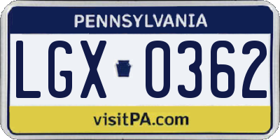 PA license plate LGX0362