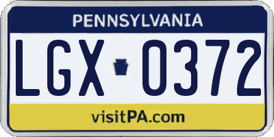 PA license plate LGX0372