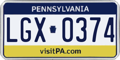 PA license plate LGX0374