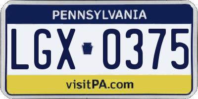 PA license plate LGX0375
