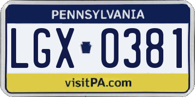 PA license plate LGX0381