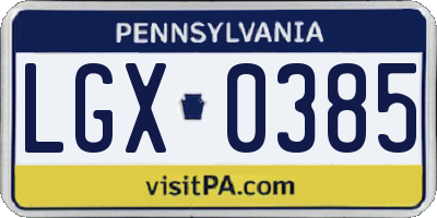 PA license plate LGX0385