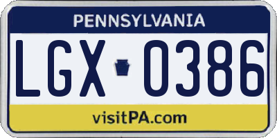 PA license plate LGX0386
