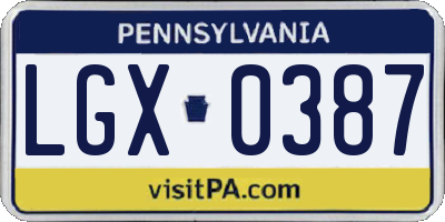 PA license plate LGX0387