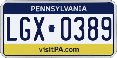 PA license plate LGX0389