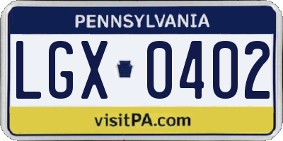 PA license plate LGX0402