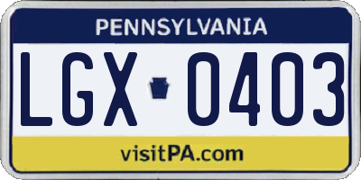 PA license plate LGX0403