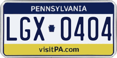 PA license plate LGX0404