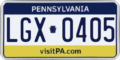 PA license plate LGX0405