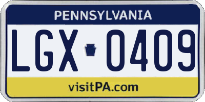 PA license plate LGX0409